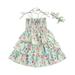 StylesILove Baby Toddler Girls Floral Print Smocked Tiered Sleeveless Dress & Headband 2pcs Summer Ruffle Sundress Outfit (Green 2-3 Years)