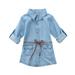 Musuos Girls Mini Dresses Jean Long Sleeve Belt Cute Casual Party Dress