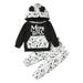 Canrulo Newborn Baby Boys Hoodie Set Long Sleeve Letter Dinosaur Print 3D Ears Hooded Sweatshirt Long Pants Outfits Black 0-6 Months