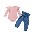 Seyurigaoka Girls Pants Suit Full Crew Neck Jumpsuit Stretch Trousers Set