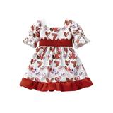 Infant Toddler Baby Girls Valentine Day Dresses Puff Sleeve Bowknot Plaid Princess Party Dress
