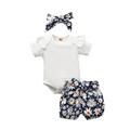 4Pcs Newborn Baby Girl Clothes Set Ruffles Romper+Floral Shorts+Belt+Headband Toddler Outfits