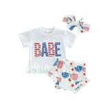 Toddler Girl 4th of July Outfits Short Sleeve Shirts Independence Day American Flag Shorts Bloomers