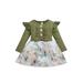 Baby Girls Casual Dress Ribbed Floral Stitching Round Neck Long Sleeves Gauze Ruffled Skirt