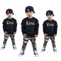 Qtinghua Toddler Baby Boy Casual Outfits Long Sleeve King Shirts Tops and Camouflage Pants Fall Winter Clothes Black 4-5 Years