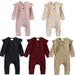 Herdignity Baby Spring Romper Solid Color Long Ruffle Sleeve Round Neck Ribbed Jumpsuit