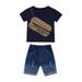 Binwwede Toddler Baby Boy Short Sleeve T-Shirt Zipper Pocket Denim Shorts 2pc Infant Boy Summer Outfits MHX