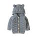 Bebiullo Newborn Baby Girls Boys Knit Cardigan Ear Hooded Sweater Infant Button-Down Outwear Gray 0-6 Months