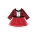 JYYYBF 1-6Y Christmas Toddler Girls Princess Dress Plaid Print Long Sleeve Round Neck Patchwork Tulle A-line Dress for Party Red 5-6 Years