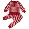 ZMHEGW Kids Baby Boys Girls Striped Patchwork Long Sleeve Blouse Tops Cotton Elastic Waist Pants Trousers Sleepwear Pajamas Outfit Set 2Pcs Clothes Clothing Set