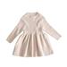 Herdignity Toddler Baby Girls Knit Dress Round Neck Long Sleeves Knee-Length Ruffle Sweater Dress