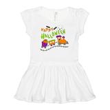 Inktastic Happy Halloween- train with pumpkins bats cat and ghost Girls Baby Dress
