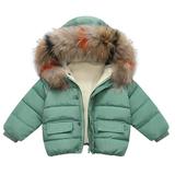 TAIAOJING Baby Girls Hooded Jacket Winter Child Kids Solid Color Zipper Keep Warm Clothes Windbreaker Coat 2-3 Years