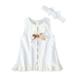 Fesfesfes Baby Girl Dress Round Collar Pure Color Lace Short Sleeve Dress Bow Scarf Suit Baby Birthday Party Dress