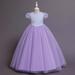 Zpanxa Toddler Girls Princess Dress Little Girls Party Wedding Formal Dresses Evening Puff Sleeve Sequin Dress Kids Pageant Flower Girl Dress Birthday Gifts for Girls Purple (13-14 Years)