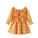 Sweet Girl Princess Dress Children Kids Toddler Baby Girls Long Ruffled Sleeve Bowknot Print Princess Dress Outfits Clothes Baby Summer Autumn Clothing