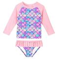 Cute Sequins Toddler Baby Girl Swimwear Long Sleeve UPF50+ Infant Bathing Suits Bright Ruffle Swimsuit Kids Two Piece Beachwear