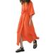 Multitrust Office Long Dresses with Belt for Women Summer Solid Color Notched Lapel Half Sleeve Casual One-Piece Green Orange