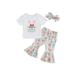 Bebiullo Toddler Baby Girl Easter Day Outfit Infant Bunny Clothes Set Short Sleeve T Shirt Rabbit Floral Flare Pants Headband White 2-3 Years