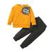 Kucnuzki 3T Toddler Boy Fall-Winter Outfits Pants Sets 4T Toddler Boy Long Sleeve Carton Monster Prints Sweatshirt Tops Elastic Pants 2PCS Set Yellow