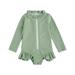 Puloru Infant Girl Solid Color Ruffle Zipper Rash Guard Swimwear Bathing Suit