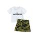 wybzd Toddler Baby Girl Skirt Clothes Set Short Sleeve Mini Influencer Letter Print T-Shirt Tops+Camouflage Mini Skirt White 2-3 Years