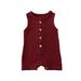 Franhais Infant Solid Color Romper Sleeveless Round Collar Button Open Front One-piece
