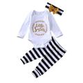 Mioliknya Baby Trousers Suit Full Gold Letter Print Jumpsuit Headband Striped Pants Set