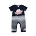 Binwwede Babyâ€™s Casual Short Sleeve Jumpsuit Fashion Letters Stripe Printed Round Neck Long Romper