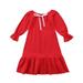 Toddler Children Kids Baby Girls Dresses Princess Cotton Long Flare Sleeve Dress Nightgown Ruffle Ruched Long Dress