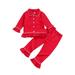 LisenraIn 2PCS Toddler Baby Girl Set Long Sleeve Ruffle Button Down Pajamas Tops Pants Sleepwear Clothes