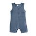Fanvereka Baby Summer Romper Solid Color Sleeveless Button Closure Ribbed Jumpsuit