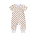 SAYOO Babyâ€™s Casual Short Sleeve Jumpsuit Fashion Checkerboard Printed Round Neck Long Romper