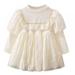 Bullpiano Spring Summer Fashionable Kids Princess Ruched Dresses for Girls Cream White Long Sleeve Party Dress Cute Beach Dress Clothes