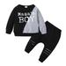 Kucnuzki 2T Toddler Boy Fall-Winter Outfits Pants Sets 4T Toddler Boy Long Sleeve Wild BOY Contrast Color Prints Sweatshirt Tops Elastic Pants 2PCS Set Black