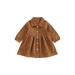 Calsunbaby Kids Toddler Girls Shirt Dress Casual Solid Color Button Lapel Corduroy Dress Long Sleeves A-line Dress Brown 5-6 Years