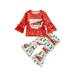 Toddler Baby Girls 2Pcs Christmas Outfits Long Sleeve Truck Print T-Shirt and Flare Pants Xmas Clothes Set