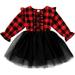 GRNSHTS Toddler Kids Girls Christmas Dress Ruffle Red Plaid Black Mesh Skirt Outfits Overall Fall Winter Clothes (Red Plaid 1-2 T)