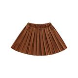 Sunisery Kids Girls Faux Leather Pleated Skirts Summer Fall Solid Elastic Waist Mini Skirts PU Leather Skirt Brown 3-4 Years