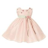 Baby Girl s Elegant Taffeta Dress with Delicate Embroidery pinksage size S