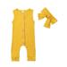 Izhansean Newborn Kids Baby Girls Boys Solid Color Long Romper Jumpsuit Playsuit Clothes Yellow 12-18 Months