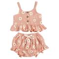 Sunisery 2PCS Toddler Kids Baby Girl Sleeveless Ruffled Hem Tank Tops Triangle Shorts Pink 3-4 Years