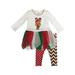 Infant Girls Christmas Reindeer Tutu Dress & Zigzag Polka Dot Legging Outfit 12m