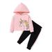 9 Months Baby Girls Clothes 12 Months Girls 2PCS Fall Winter Outfits Unicorn Print Infant Girls Long Sleeve Hoodie Top Pants Set Pink