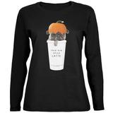 Pug Pugkin Spice Latte Black Womens Long Sleeve T-Shirt - 2X-Large