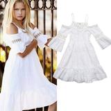 Qtinghua Toddler Baby Girls Off Shoulder Short Sleeve Long Dresses Party Wedding Pageant Princess Tulle Tutu Dresses White 4-5 Years