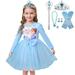 Greggl Girl s Elsa Long Sleeve Dress Knee Length Casual Clothing for Kids with Accessories
