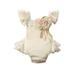 wdehow Elegant Baby Girl Romper Sleeveless Square Neck Lace Hem Solid Color Flower Stitch Playsuit with Lace Skirt