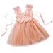 Girls Summer Lace Dress Sleeveless Princess Dress Tulle Flower Backless Mesh Pleated Party Dress