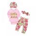 Baby Girl Clothing Newborn Kids Baby Girls Outfits Clothes Little Sister Romper Bodysuit+rose Print Pants+headband+hat Set